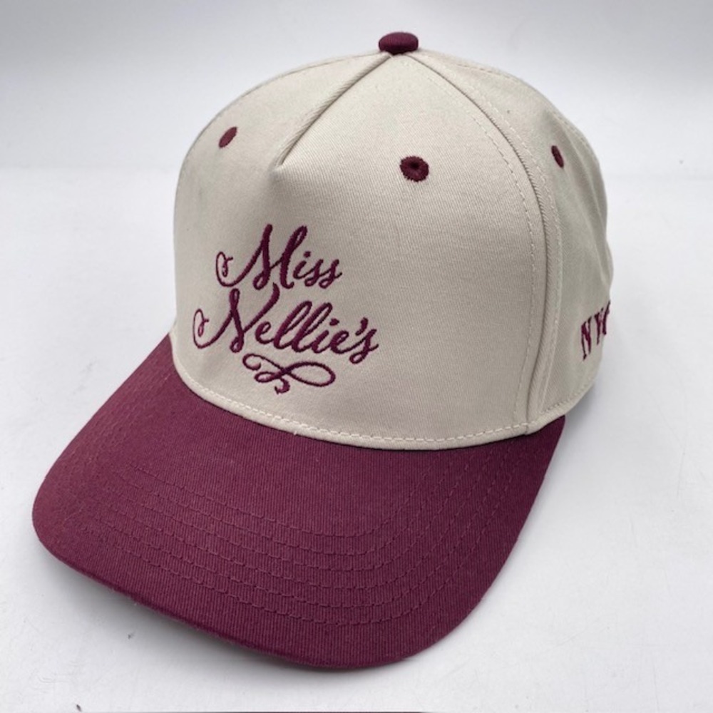 NYC Legacy Miss Nellie's‎ Snapback Hat OSFM Cream Maroon Cotton Script Logo Cap